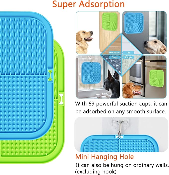 Dog Lick Pad, 2-Pack Large Licking Mat for Dogs, Slow Feeder Dog Licking Mat with Suction Cups. Boredom & Anxiety Reducer, Perfect for Food, Treats, Yogurt, or Peanut Butter.