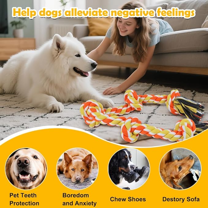 SZEE Dog Rope Toy for Large Dogs, 37 Inch 5 Knots, Halloween Pet Toys for Large Breeds, Tug of War Rope, for Energy Release & Boredom Relief (Yellow & Orange)