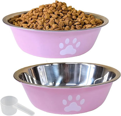 kathson 2 Pack Stainless Steel Dog Bowls,6" Spill Proof Metal Dog Food Bowls,Nonslip Rubber Bottom Pet Food and Water Bowl Set,Puppy Dishes Feeder for Medium Small Dogs,Pink