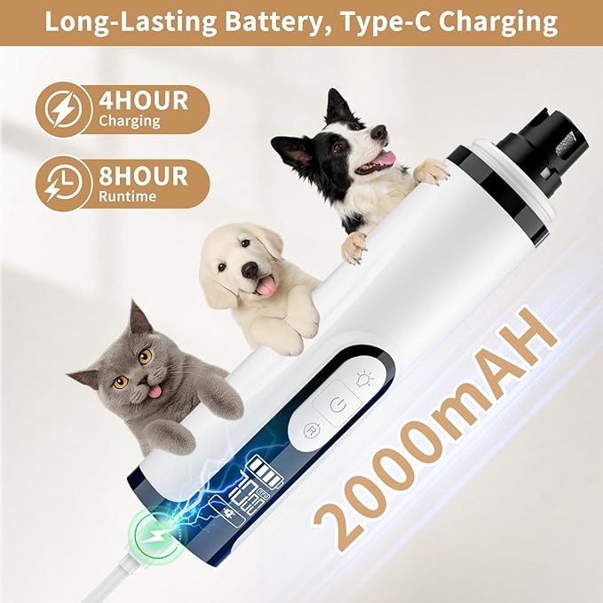 2026 New Dog Nail Grinder Quiet - Painless Pet Nail Grinder for Dogs - 3 Modes Dog Nail Trimmer with Guard & 2 LED Lights -Silent Nail Groom for Small/Medium/Large Dogs and Cats Electric Pet Claw Care