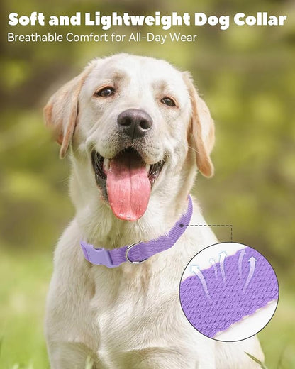 Dynmeow Soft and Breathable Cotton Dog Collar, Durable Adjustable Heavy-Duty Female Girl Pet Collar with Quick-Release Buckle, Lightweight for Sensitive Skin for Large Dogs, Purple, L