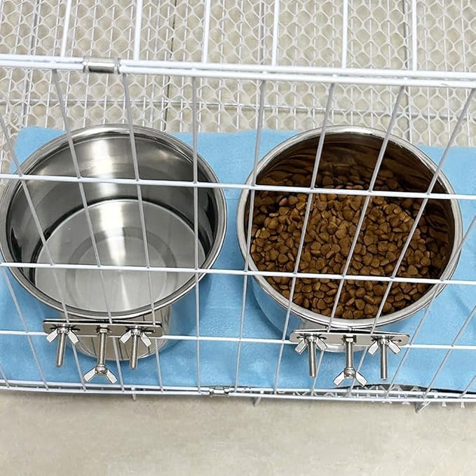 2 Pack Large Dog Water Food Bowls, Dog Crate Water Bowl No Spill, Water Bowl for Crate Cage Accessories, Kennel Water Bowls Hanging, Stainless Steel Dogs Bowls Dish Coop Cup for Large Medium Breeds