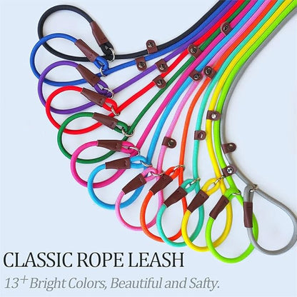 MayPaw Slip Lead Control Leash for Dogs No Pull, 13+ Colors Classic Dog Lead 7 FT Pet Slip Leash, 1/4” Rope Leashes for Small Medium Animals (7ft*1/4", Black)
