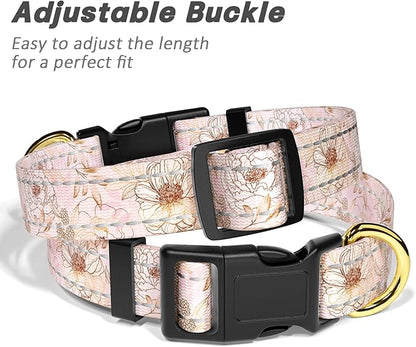 Reflective Dog Collar for Extra Small Dogs, Cute Flower Theme Adjustable Heavy-Duty Nylon Puppy Collar for Boy and Girl Female, Soft Pet Accessories with Quick Release Buckle, Neck 8-12", Pink