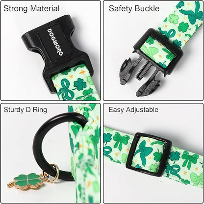DOGWONG St Patrick's Day Dog Collar-Cute Green Clovers Dog Collar, Adjustable Cotton Shamrock Pet Collar Trefoil Puppy Collars with Quick Release Buckle,XS
