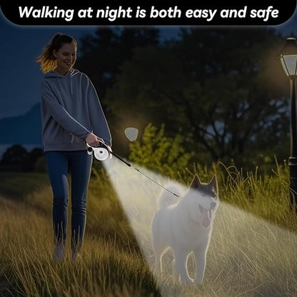26ft Heavy Duty Retractable Dog Leash for Large Dogs, Dog Leash with Poop Bag Holder, Up to 100lbs, With LED Light, Chew Proof Cable, One-Handed Pause & Lock, 360° No Tangle. (White+, 26Ft)