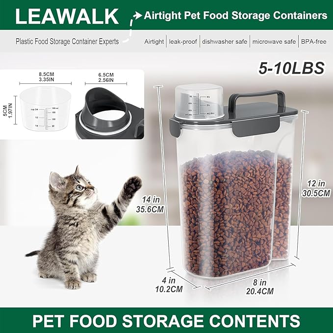 5Lbs /6Qt/5L Airtight Cat Dog Food Storage Container with Upgraded Large Nozzle BPA-Free, Pet Food Storage Containers for Rice, Grain, Pet Food, Flour, Dog Treat Storage-2 Pack （Pink & Black）
