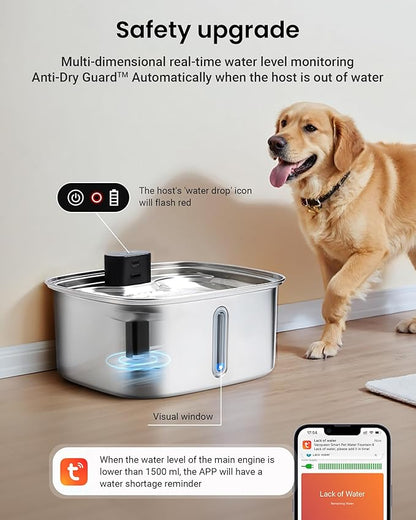 Smart Pet Water Fountain, 10L/338Oz Stainless Steel Cat Water Fountain with APP Monitoring, Automatic Dog Water Bowl Dispenser for Large Dogs Cats Mutil-Pets, Indoor and Outdoor