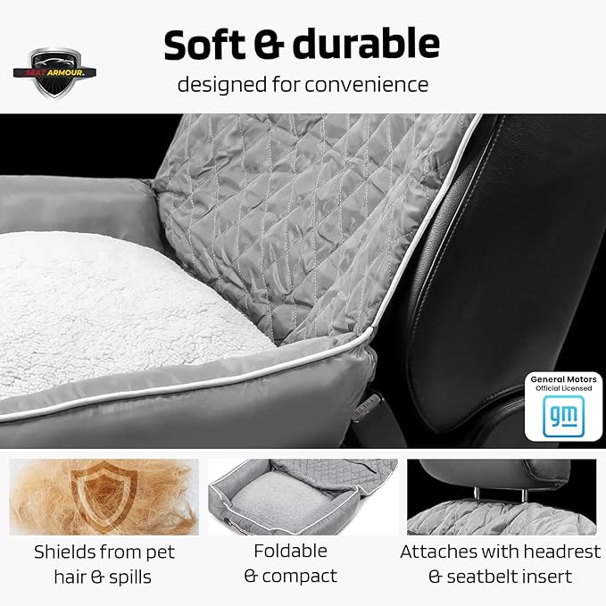 Seat Armour - PetBed2GO for Corvette C7 - Grey Pet Bed Cushion & Car Seat Cover, 26x20x6, 3.5 lbs