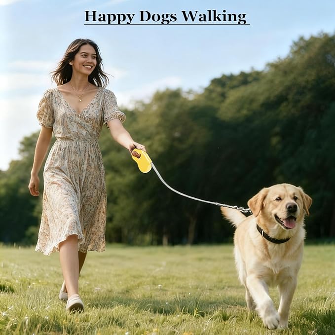 Retractable Dog Leash, 16Ft/5M Light Weight Retractable Leash for Small Medium Dogs/Cats Up to 50lbs, Strong Nylon Tape 360° Tangle-Free One-Hand Brake (Yellow)