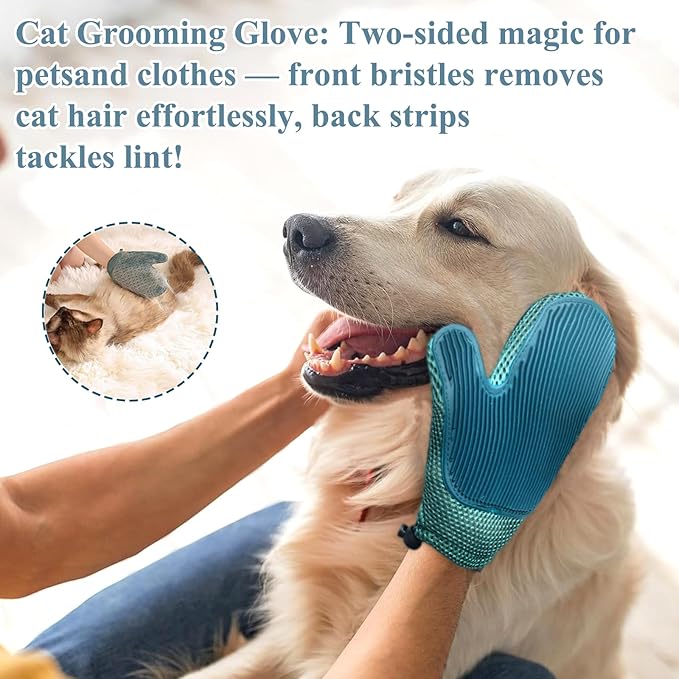 4-in-1 Pet Grooming Kit for Dog Brush, Self-Cleaning Slicker Cat Brush, Massage Grooming Glove and Cat Corner Scratcher, Effortlessly Remove Shedding Hair with Efficient Dog Brush