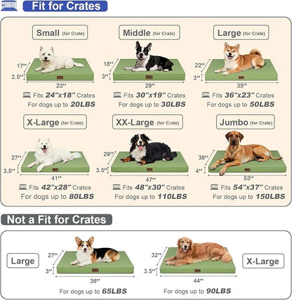 Outdoor Extra Large Dog Crate Bed, XXL Waterproof Dog Bed for Giant Breeds Dogs, 47x29 Inch Orthopedic Egg Crate Foam Pet Mat with Removable Cooling Cover, Light Green