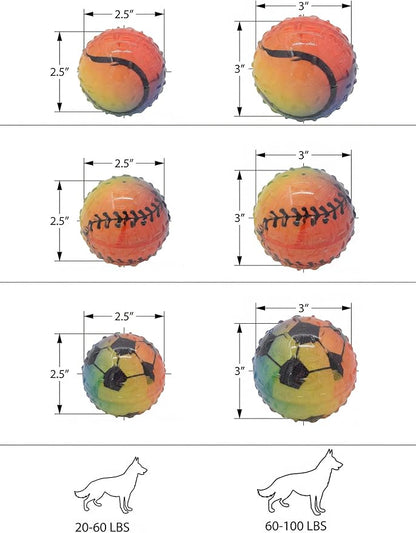 Colorful Squeaky Dog Toy Balls, Spiky Sensory 3" Balls for Dogs, Dog Chew Toys for Teething, Non-Toxic TPR,3 Pack, 3",Sport