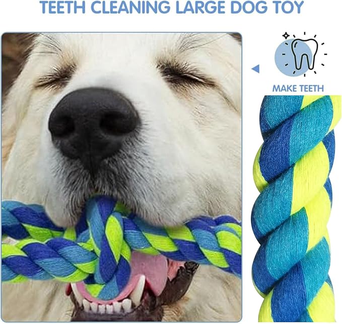 2 Pack Dog Rope Toys for Large Medium Aggressive Chewers, Nearly Indestructible Dog Toy for Tug of War, Interactive Toy for Boredom, 100% Cotton Chew Teeth Cleaning