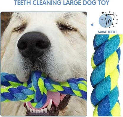2 Pack Dog Rope Toys for Large Medium Aggressive Chewers, Nearly Indestructible Dog Toy for Tug of War, Interactive Toy for Boredom, 100% Cotton Chew Teeth Cleaning