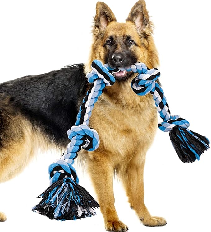 Bmag Dog Rope Toys for Aggressive Chewers, Interactive Heavy Duty Dog Toys for Medium Large Dogs, Tough Twisted Rope Toy with 5 Knots (Blud)
