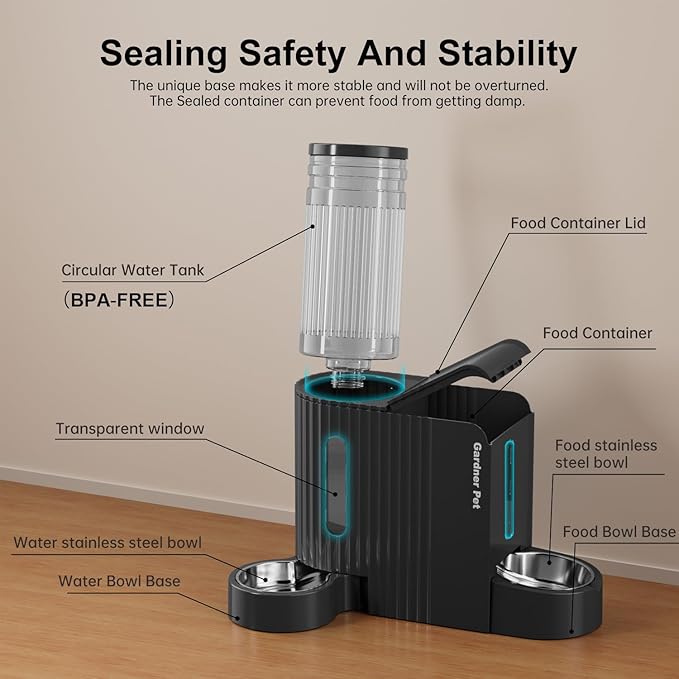 Gardner Pet Gravity Cat Food Feeder and Water Dispenser Stainless Steel Bowls Two-in-One Set Large Capacity Automatic Feeder for Pets Dogs, Puppies, Kittens-(0.8 Gallons x 2)