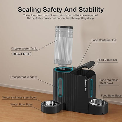 Gardner Pet Gravity Cat Food Feeder and Water Dispenser Stainless Steel Bowls Two-in-One Set Large Capacity Automatic Feeder for Pets Dogs, Puppies, Kittens-(0.8 Gallons x 2)