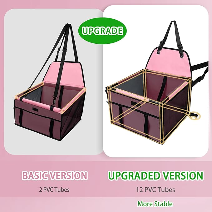 PetsHome Dog Car Seat Foldable Dog Car Booster Seat Waterproof Breathable Oxford Travel Bag for Small to Medium Dogs, Puppies, and Pets-Pure Pink-Upgrade