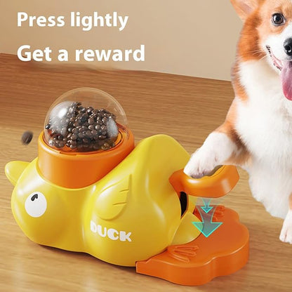 2-in-1 Interactive Dog Puzzle Toy & Slow Feeder – Fun Treat Dispenser for Small & Medium Dogs, Anti-Gulping Duck-Shaped Design, Reduces Bloating & Boredom, No Battery Required (Yellow-B)