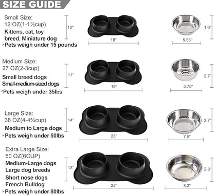 Pet Deluxe Dog Bowls Stainless Steel Bowls with No Spill Skid Resistant Silicone Mat, 24oz 48oz Dog Food and Water Bowl Set Feeder for Small Medium Large Size,Dogs,Cats Pets Puppy Dish