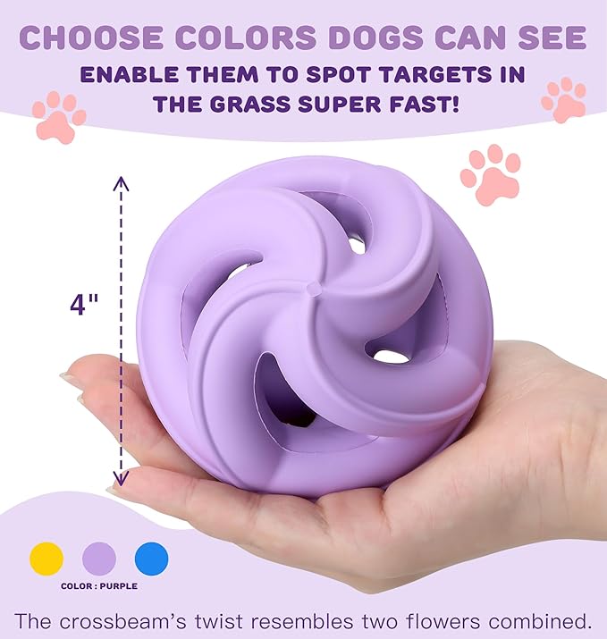 Dog Chew Toys for Aggressive Chewers, Natural Rubber/Interactive Dog Toy for Fetch & Tug, Indestructible Dog Toy - Anxiety Relief & Long Lasting & Training & Dishwasher Safe, Tough Dog Toy, Purple