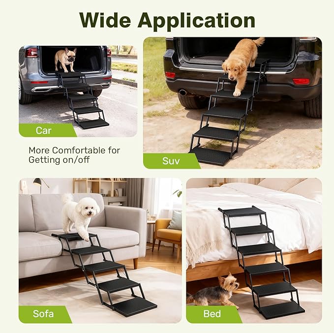 Foldable Dog Car Steps - Upgraded Non-Slip Pet Stairs for Large Dogs, Portable Metal Frame Dog Ramps for High SUV, Truck and Cars, Lightweight Pet Ladder with High Load-Bearing Capacity，Up to 350Lbs