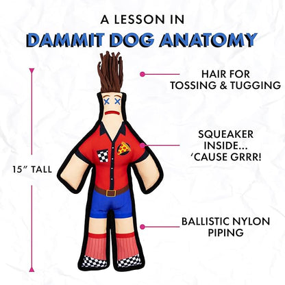Dammit Doll Squeaky Dog Chew Toy - The Pizza Guy - Funny Doorstep Intruders for Pets Who Protect The Yard - Durable Ballistic Nylon Piping, Soft & Barkably Satisfying