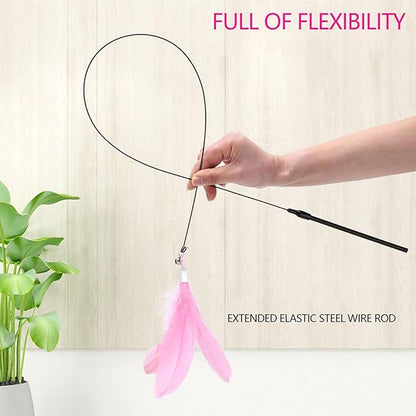 Cat Wand Toy - Flexible Feather Teaser Stick, Detachable Cat Play Wand | Interactive Cat Toy with Suction Cup, Easy-to-Install Cat Exercise Stick Toy, Cat Entertainment Wand for Exercise and Fun