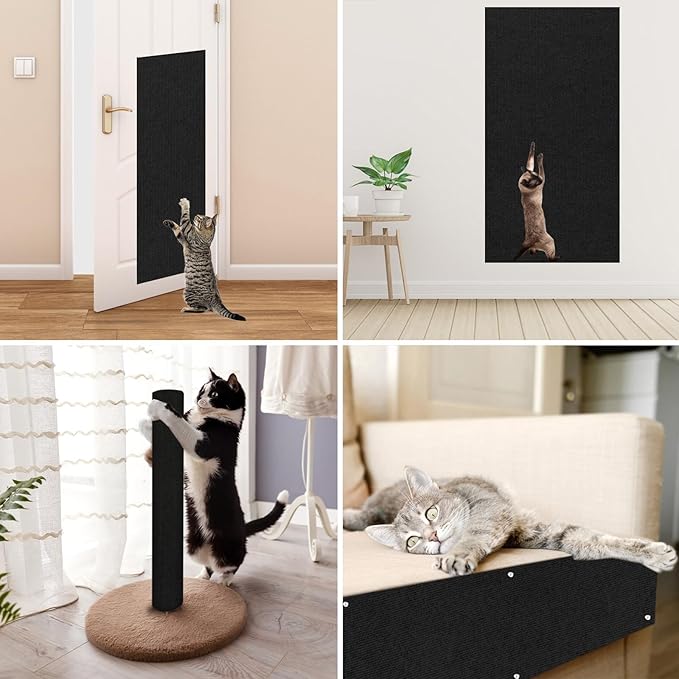 Cat Scratch Couch Furniture Protector, Trimmable Self-Adhesive Cat Scratch Carpet, DIY Climbing Cats Scratch Mat for Covering Cat Scratching Post and Wall & Door Protector from Cat Claws (Black)