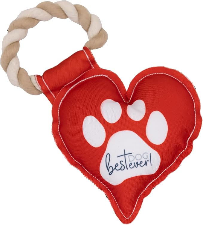 Pavilion - Best Dog Ever! - 9.5" Heart Puppy Dog Toy with Rope Handle K-9 Furry Companion Valentine's Day Gift Christmas Birthday Present