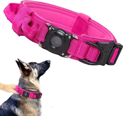 Xqpetlihai Upgraded AirTag Dog Collar Waterproof Tactical Dog Collar with AirTag Holder Heavy Duty Dog Collars for Large Dogs (Rose Red，L