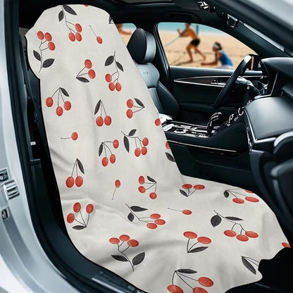 SEANATIVE Red Cherry Sweat Towel Seat Cover, Premium Car Seat Towel Protector for Trucks SUV Jeep, Universal Seat Covers for Post Gym Workout, Running, Swimming, Beach
