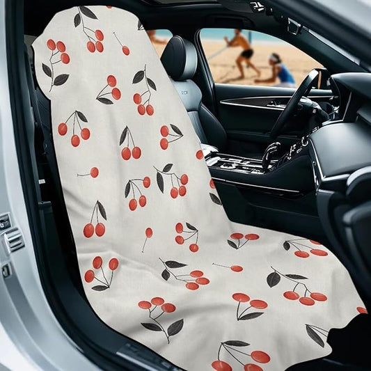 SEANATIVE Red Cherry Sweat Towel Seat Cover, Premium Car Seat Towel Protector for Trucks SUV Jeep, Universal Seat Covers for Post Gym Workout, Running, Swimming, Beach