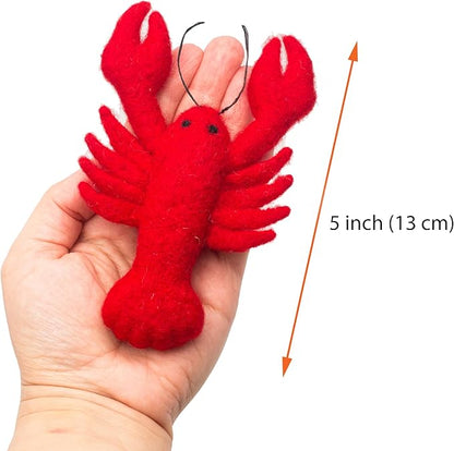 Glaciart One Wool Lobster Cat Toy with Catnip | Interaction & Boredom Relief, Encourages to Exercise, Explore & Play | Filled w/Organic Herbs to Help Sooth or Reduce Anxiety