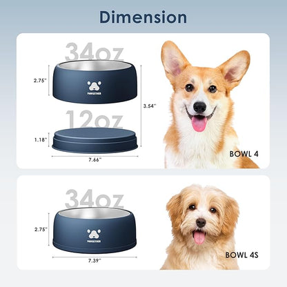 PAWGETHER® Stainless Steel Dog Bowls, Dog Food Water Bowl with Non-Slip Base Two-Piece Design Easy Clean Dishwasher Safe Navy Blue 34oz + 12oz