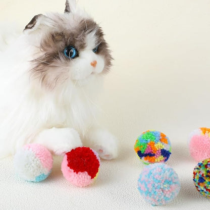 Bremorou 6 Pcs Soft Plush Cat Ball 2 Inch Rainbow Cat Toy Balls Colorful Cat Pom Pom Balls Small Cat Toy Ball Plush Kitty Soft Woolen Yarn Puffs for Indoor Cats Kitten Exercising Playing