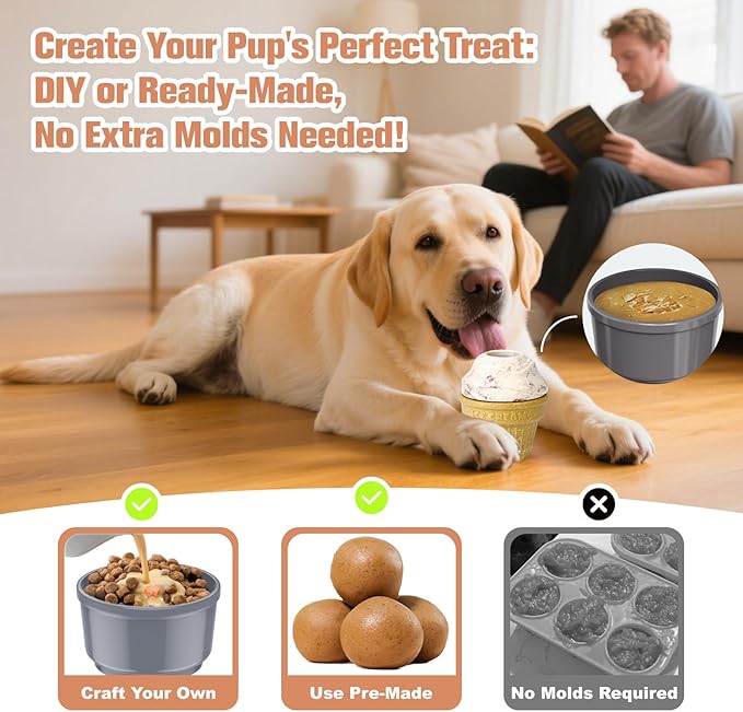 AIERSA Dog Frozen Toy No Need Molds, Treat Dispensing Interactive Dog Toys to Keep Them Busy, Cognitive Puzzle Licking Toys for Aggressive Chewers, Anti Boredom Enrichment Toy for Medium Large Dogs