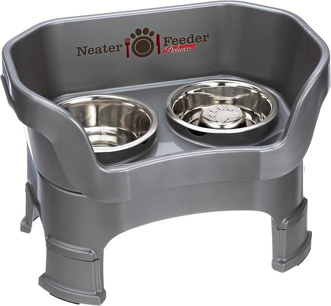 Neater Feeder Deluxe Medium Dog with Leg Extensions and Slow Feed Bowl, Gunmetal