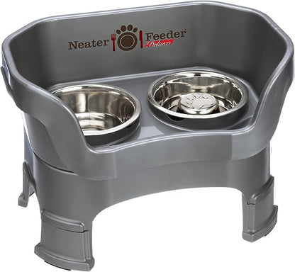 Neater Feeder Deluxe Medium Dog with Leg Extensions and Slow Feed Bowl, Gunmetal