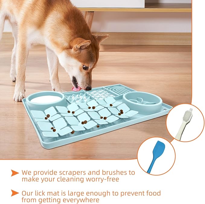 Lick Mat for Dogs Includes Brush and Scraper, Snuffle Mat Silicone Anti-chocking Pet Dish, Non-Slip Dog Licking Bowl Interactive Entertainment Puzzle Toy Mint Green