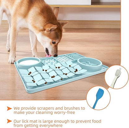Lick Mat for Dogs Includes Brush and Scraper, Snuffle Mat Silicone Anti-chocking Pet Dish, Non-Slip Dog Licking Bowl Interactive Entertainment Puzzle Toy Mint Green