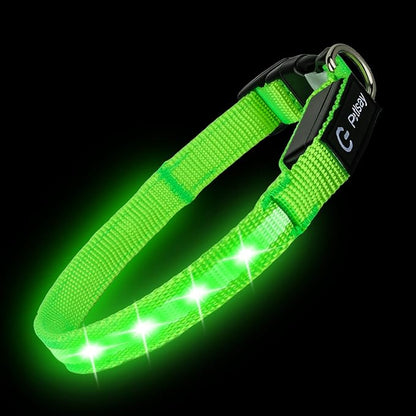 LED Dog Collar for Small Dogs & Toy Breeds – USB-C Rechargeable Light Up Dog Collar, Fully Waterproof Adjustable Glow Collar for Night Walking & Safety(Green,S)