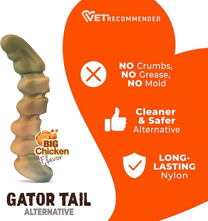Nylabone Gator Tail Alternative Power Chew Toy for Dogs, Dog Toys for Aggressive Chewers, Chicken Flavor, Large - Up to 50 lbs, 1 Count