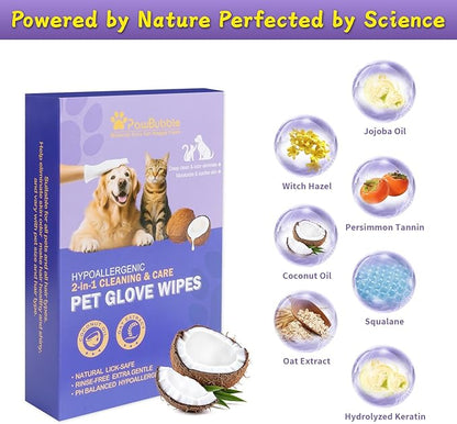 Pet Wipes, Cleaning Glove Wipes for Dogs & Cats Hypoallergenic, Lick-Safe, Full-Body Grooming & Deodorizing Wipes for Daily Care & Travel Friendly (6 Packs)