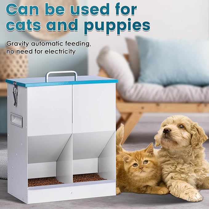Automatic Cat Feeder for 2 Cat, 42cups/10L Automatic Pet Feeder for Dogs and Cats, Multiple Cats Feeder Outdoor Large Capacity Galvanized Steel Gravity Pet Dog Dry Food Dispenser (10L)