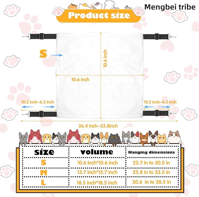 Cat Hammock for Cage Hanging Cat Bed with Adjustable Strap and Metal Hooks, for Winter and Summer Use - Small Animals Soft Sleeping Hammock Accessory