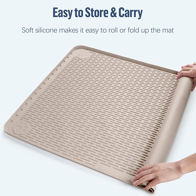 Pee Pad Holder for Dogs, 40" x 28" Silicone Pee Tray Mat Leak-Proof, High Edge, No Spill Pet Pad Holder for Puppy, Cat, Rabbit, Dog Training Pads for Home Floor Protection (Khaki)