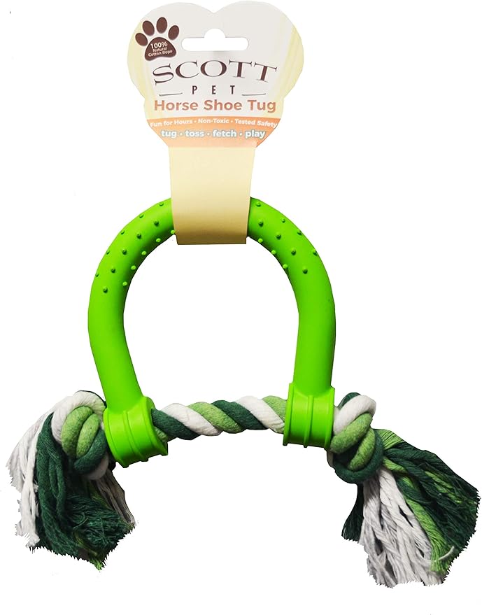 Scott Pet Rubber Horse Shoe W/Rope Bone, Assorted (AB45)