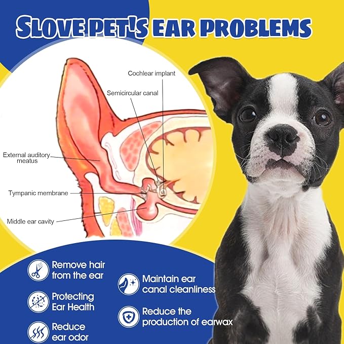 Updated Dog Ear Powder for Hair Removal,Ear Powder for Dogs Plucking with 5.5inch Hemostat Locking Forceps Curved, Removing Earwax and Odor